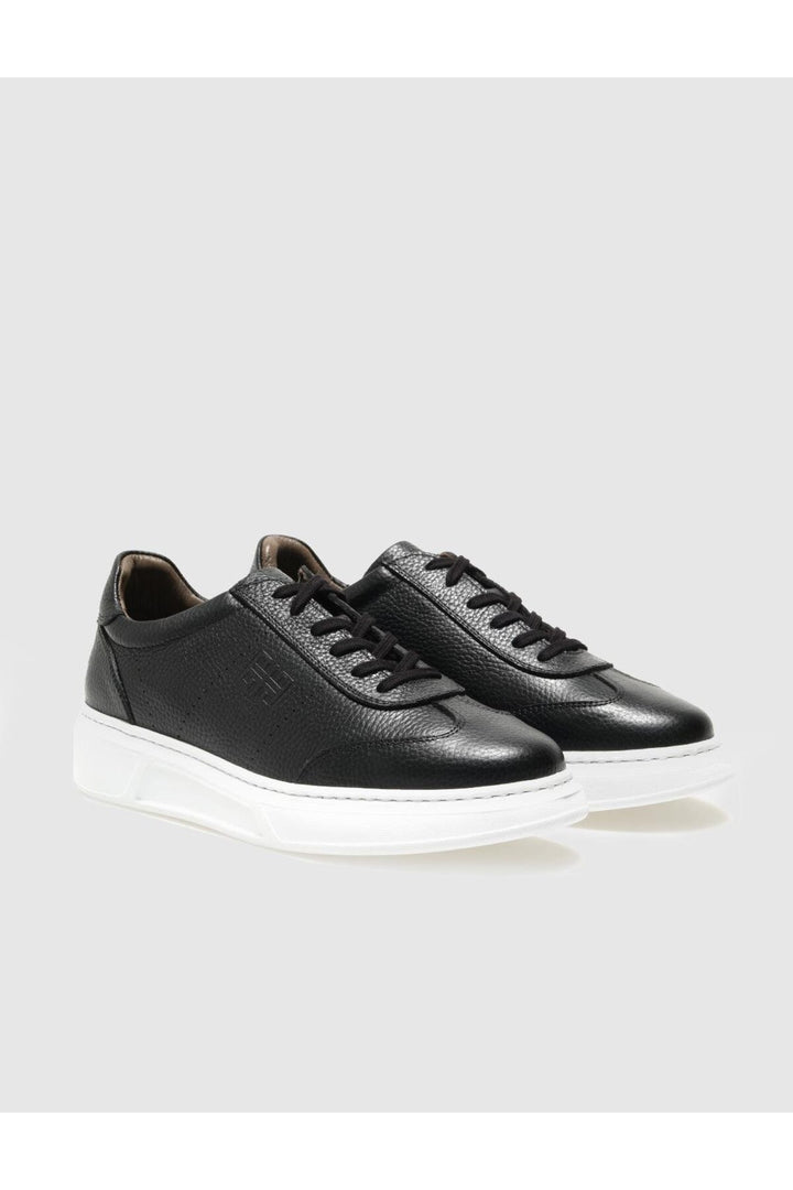 Cabani Shoes Chaussures de sport pour hommes en cuir véritable noires à lacets - Noir
