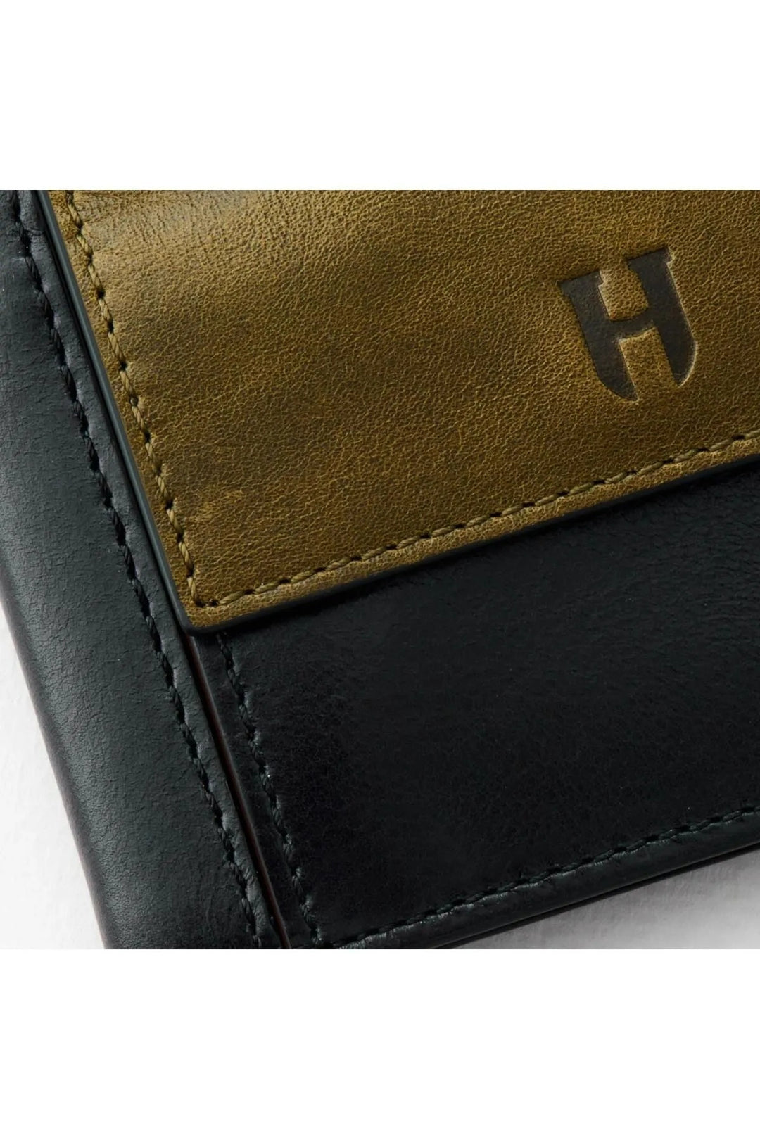 helmbrook Portefeuille en cuir véritable pour homme - Conception de poche multi-baie protégée par RFID - Rigby - Noir - Kaki