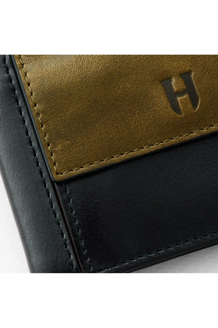 helmbrook Portefeuille en cuir véritable pour homme - Conception de poche multi-baie protégée par RFID - Rigby - Noir - Kaki