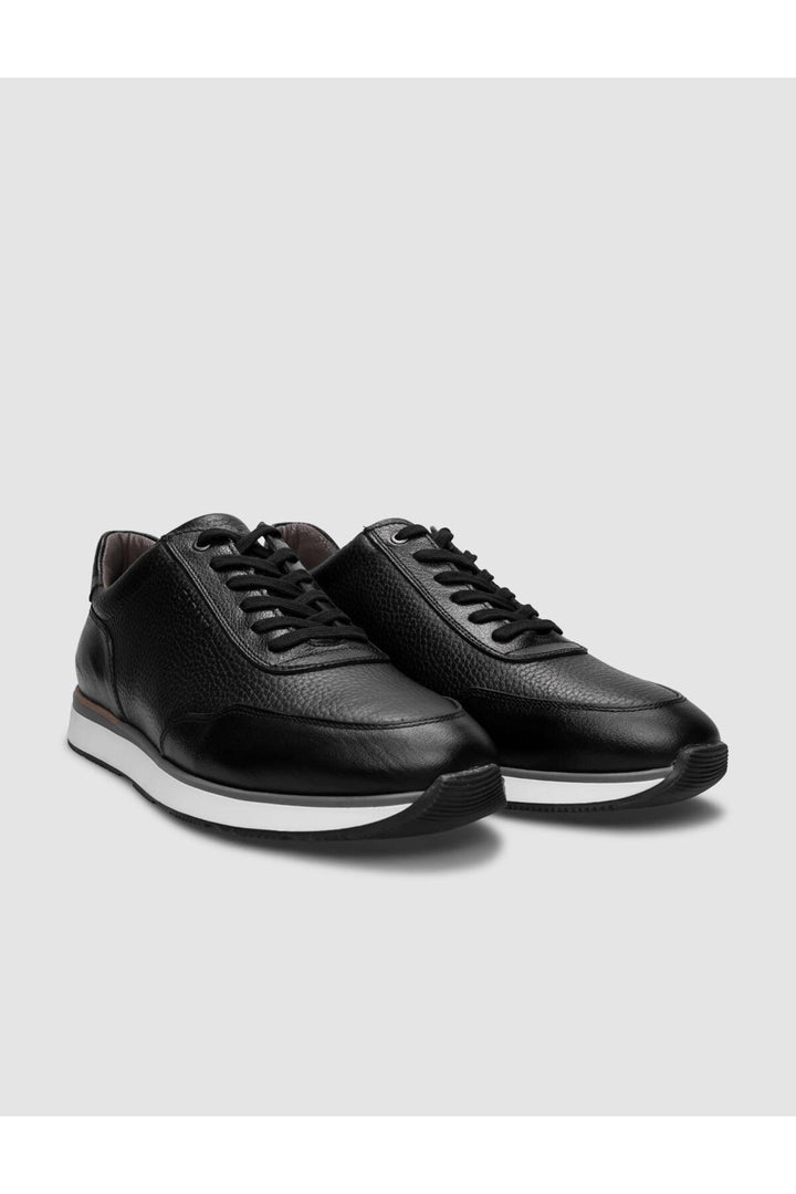 Cabani Shoes Chaussures de sport pour hommes en cuir véritable noir à lacets 100% - Noir
