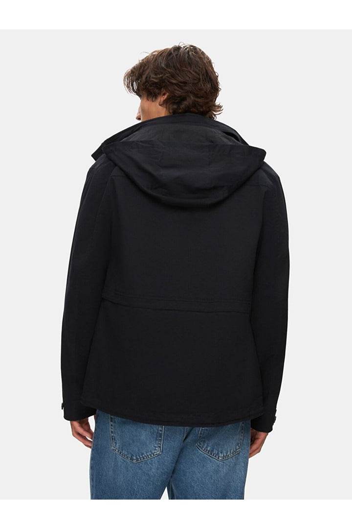 LTB Manteau à capuche uni bleu marine