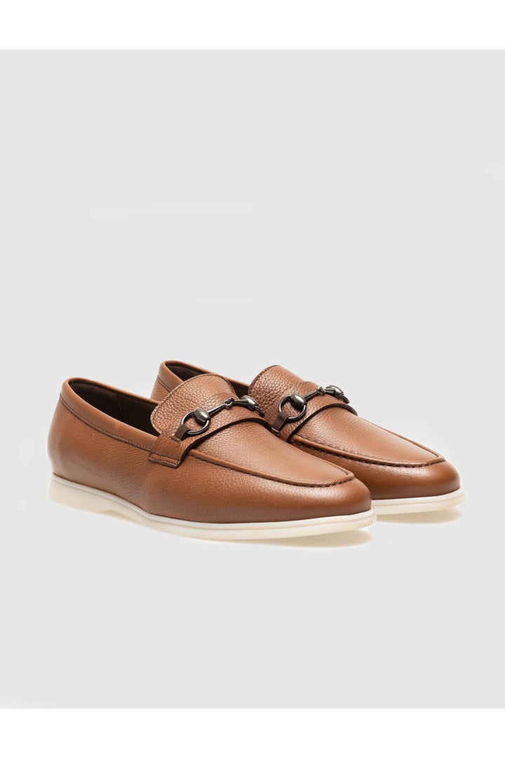 Cabani Shoes Loafer pour homme en cuir véritable avec boucle en tabac - Tabac