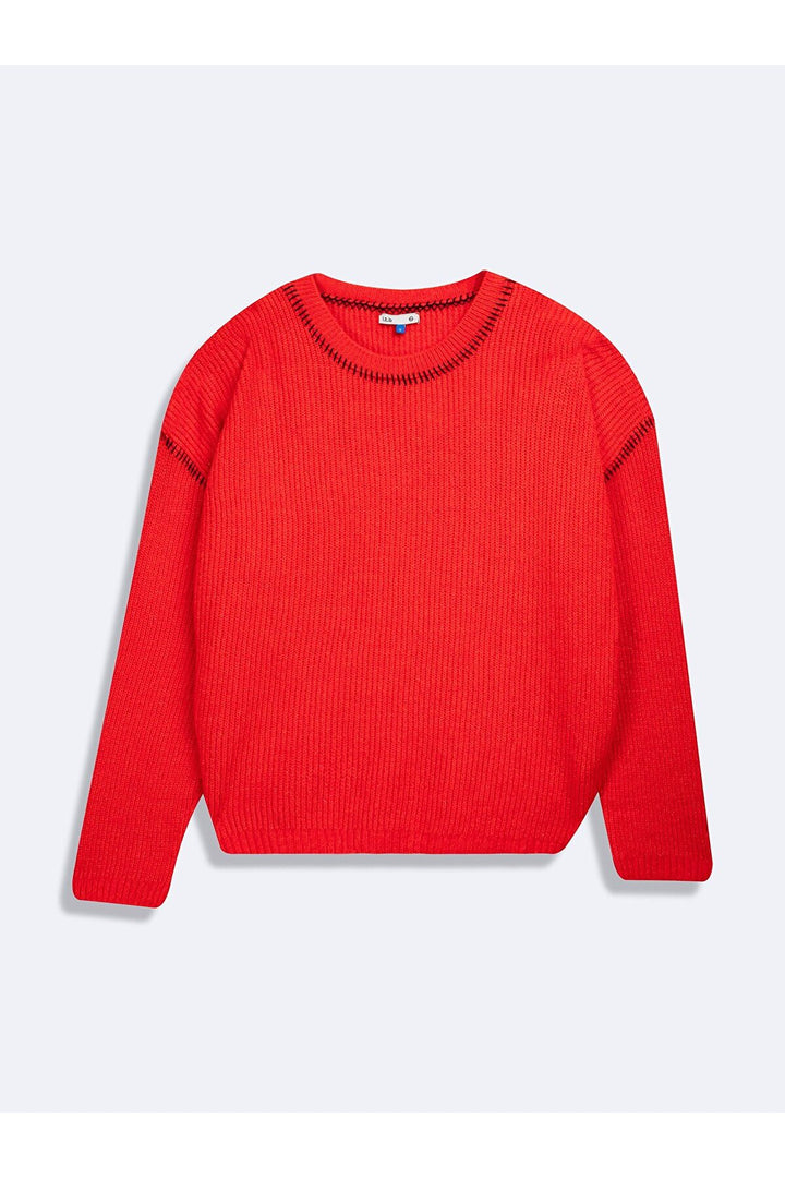 LTB Pull rouge à col rond à manches longues - Rouge