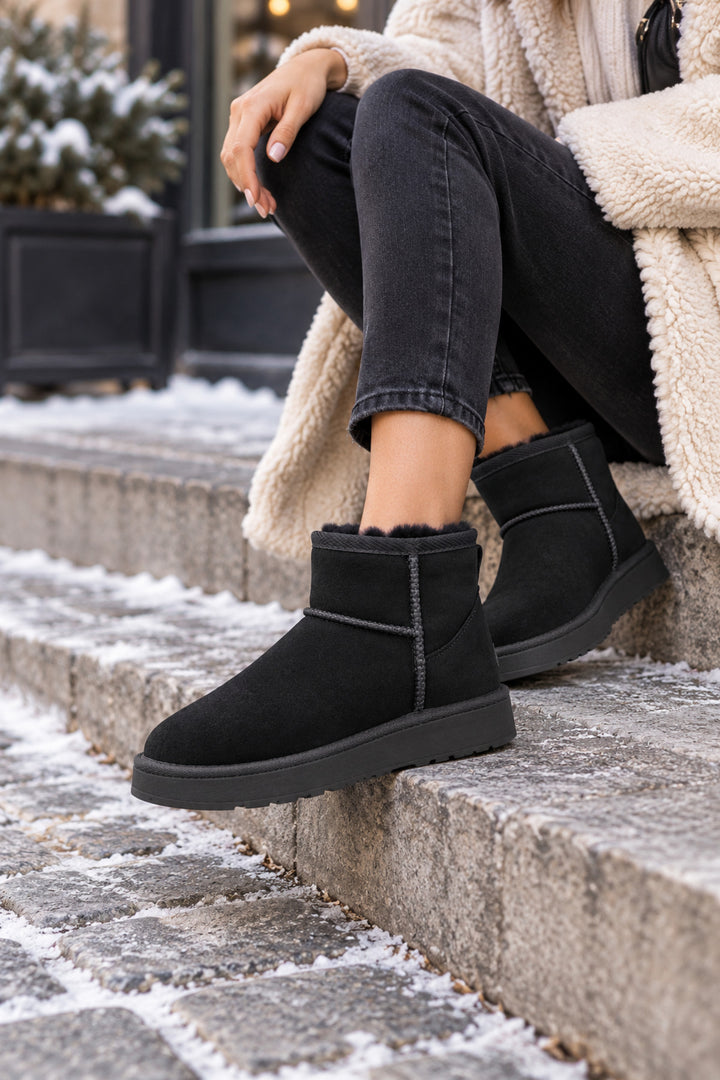 Wavelys Bottines pour femmes à semelle fine, adaptées à un usage quotidien, doublées en fourrure, couleur marron - Noir