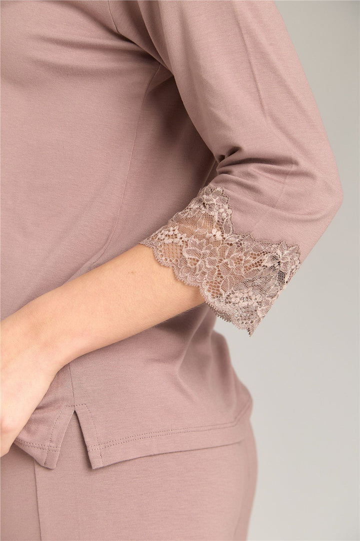 Lovely Things SOPHIA Örme 3/4 Kol Gömlek Pantolon Set Pijama Takımı - Kahverengi