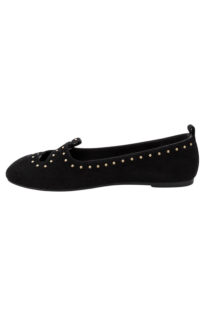 Wavelys AXEL Ballerines en cuir suédé véritable noir à talon plat avec détails de lacets - Noir