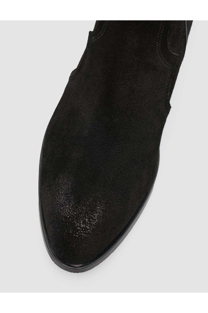 Cabani Shoes Bottines western pour femmes en cuir suédé noir à talon avec fermeture éclair - Multicolore