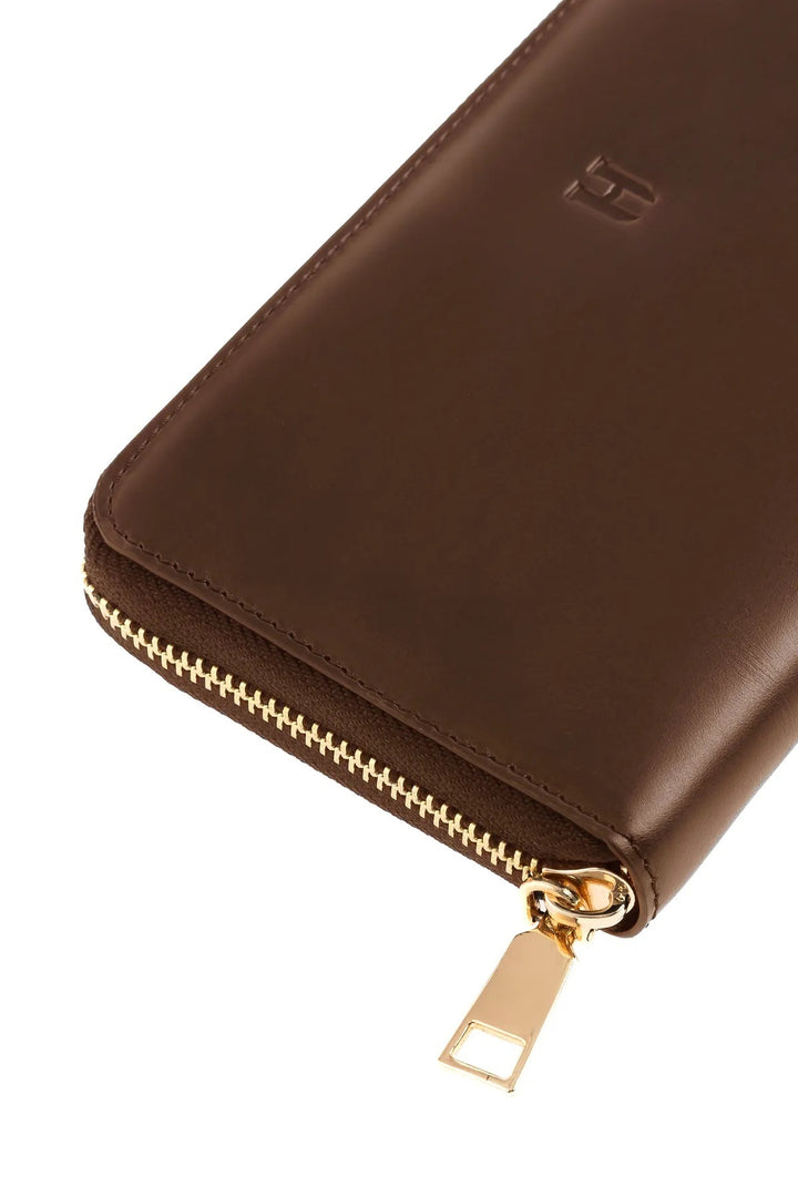 Helmbrook Femme Cuir Véritable Grand Portefeuille Fermeture Éclair RFID Protégé Amelia Tan Bleu Marine