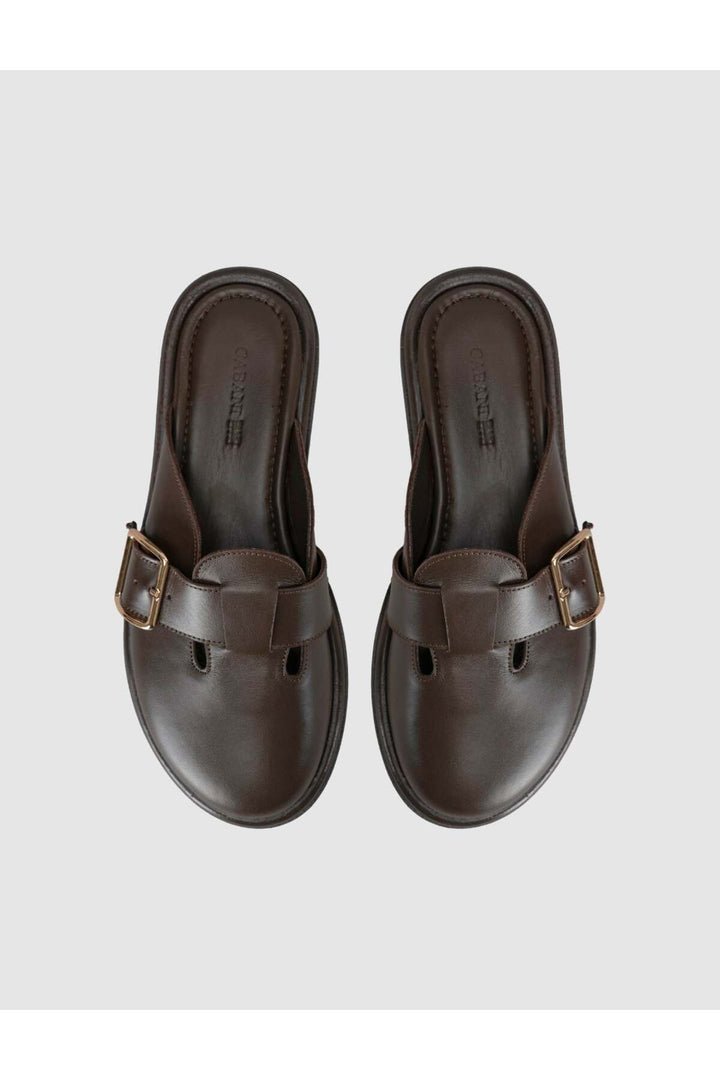 Cabani Shoes Sandales en cuir véritable marron à boucle pour femme - Multicolore