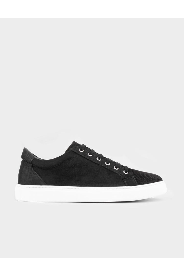 Cabani Shoes Chaussures de sport en cuir véritable noires à lacets pour hommes, chaussures de tous les jours. - Noir