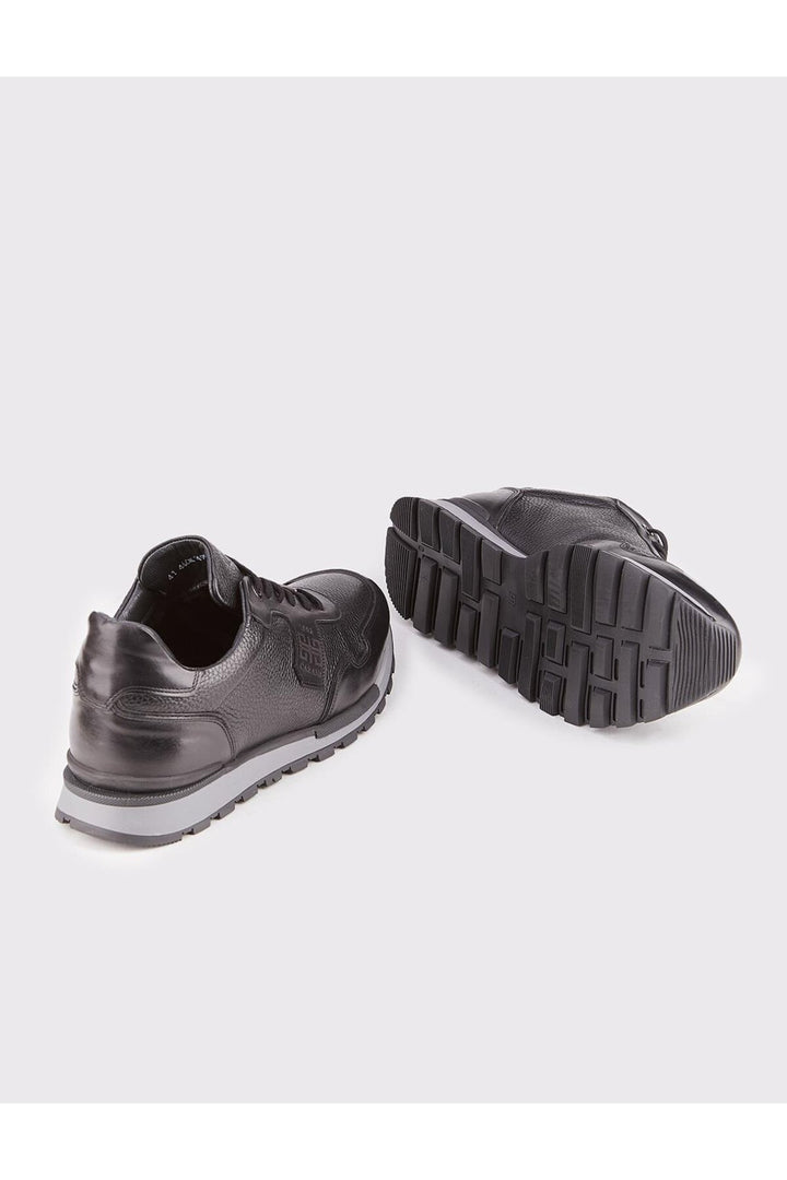 Cabani Shoes Sneaker sportif en cuir véritable noir avec fourrure pour homme à lacets. - Noir