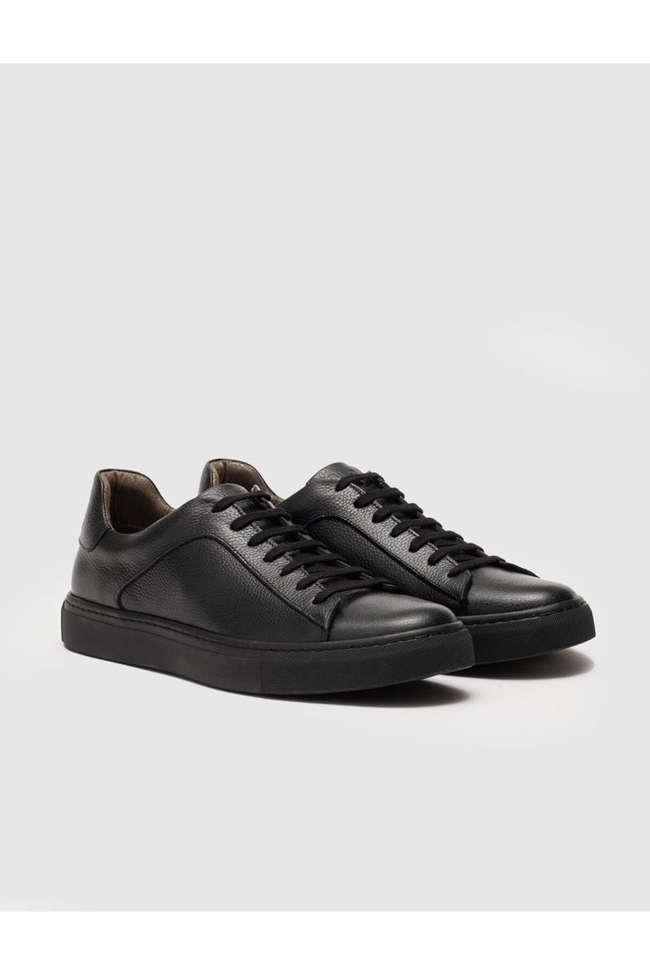 Cabani Shoes Chaussures de sport pour hommes en cuir véritable noires à lacets - Noir