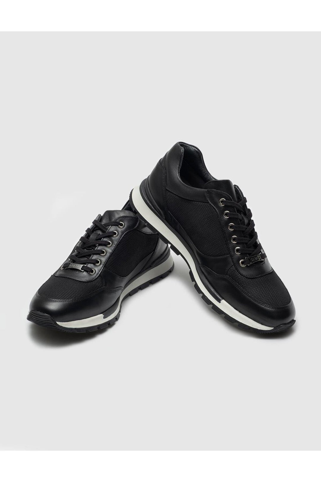 Cabani Shoes Chaussures de sport pour hommes en cuir véritable noires à lacets - Noir