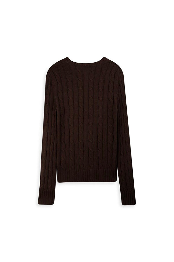 LTB Pull marron en maille à manches longues et col en V