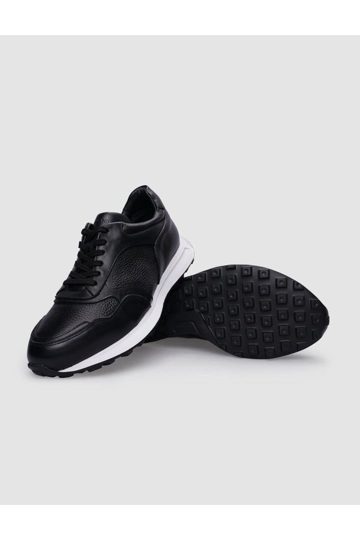 Cabani Shoes Chaussures de sport pour hommes en cuir véritable noir à lacets 100% - Noir