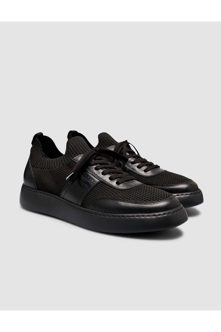Cabani Shoes Chaussures de sport noires pour hommes avec détails en tricot. - Noir