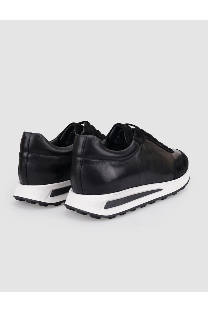 Cabani Shoes Chaussures de sport pour hommes en cuir véritable noir à lacets 100% - Noir