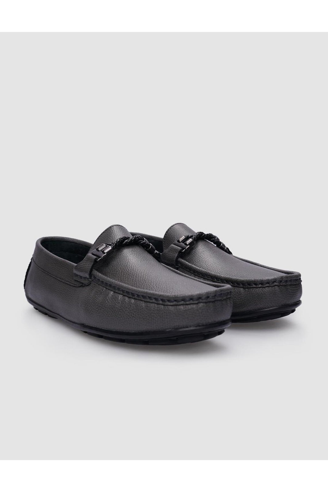 Cabani Shoes %100 Cuir véritable Mocassins pour hommes à boucle grise - Gris