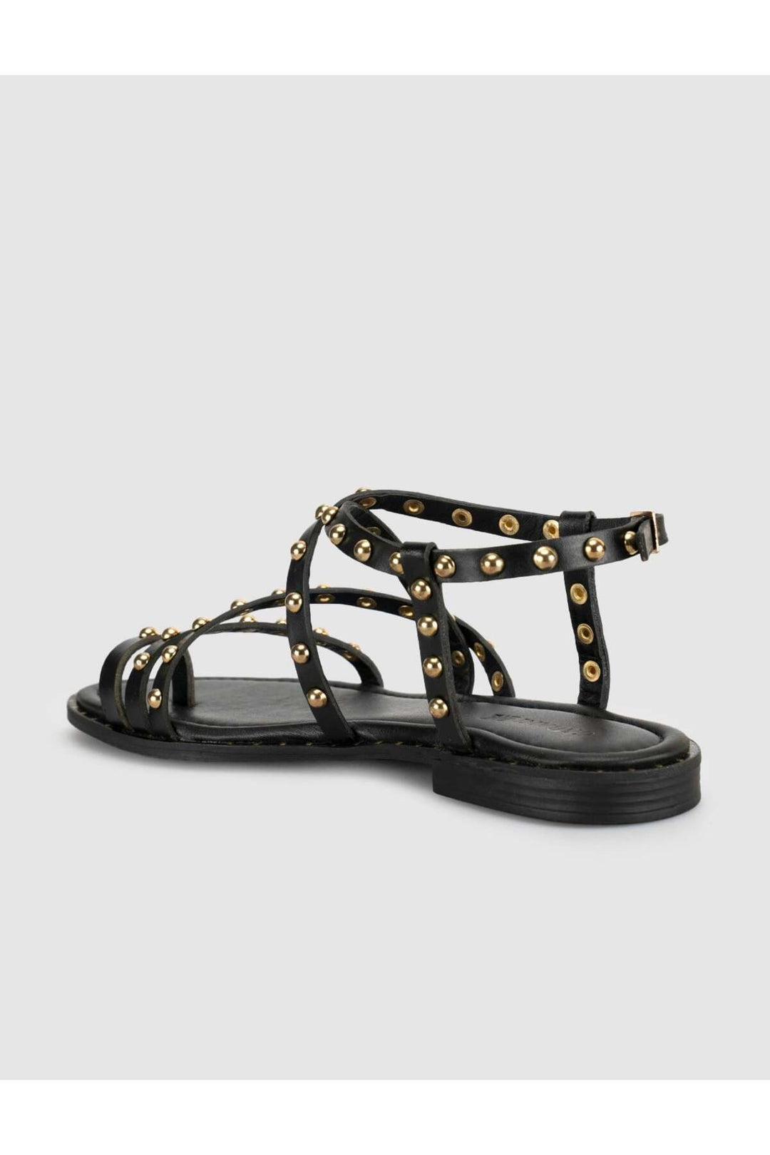 Cabani Shoes Sandales gladiateurs en cuir véritable avec détails en pierre noire pour femmes - Noir