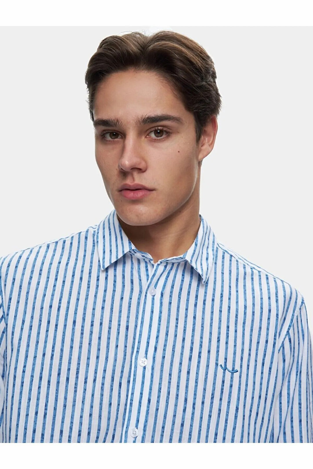 LTB Chemise crème à manches longues régulières rayée aspect lin
