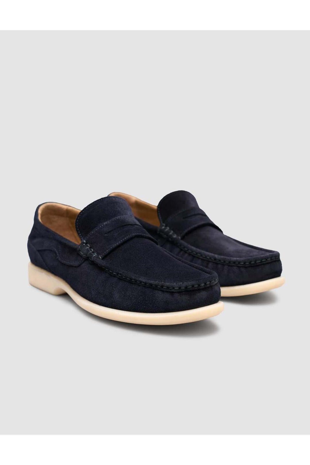 Cabani Shoes Matera Chaussures Loafers pour Hommes en Cuir Suédé Véritable Bleu marine sans Lacets - Bleu marine