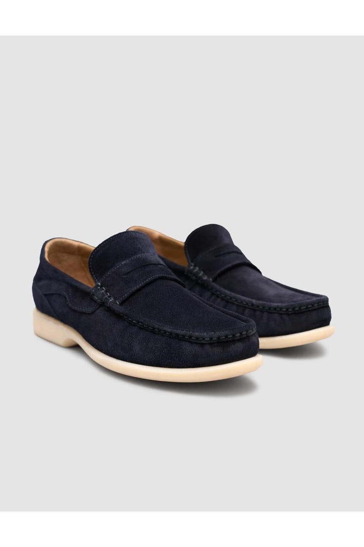 Cabani Shoes Matera Chaussures Loafers pour Hommes en Cuir Suédé Véritable Bleu marine sans Lacets - Bleu marine