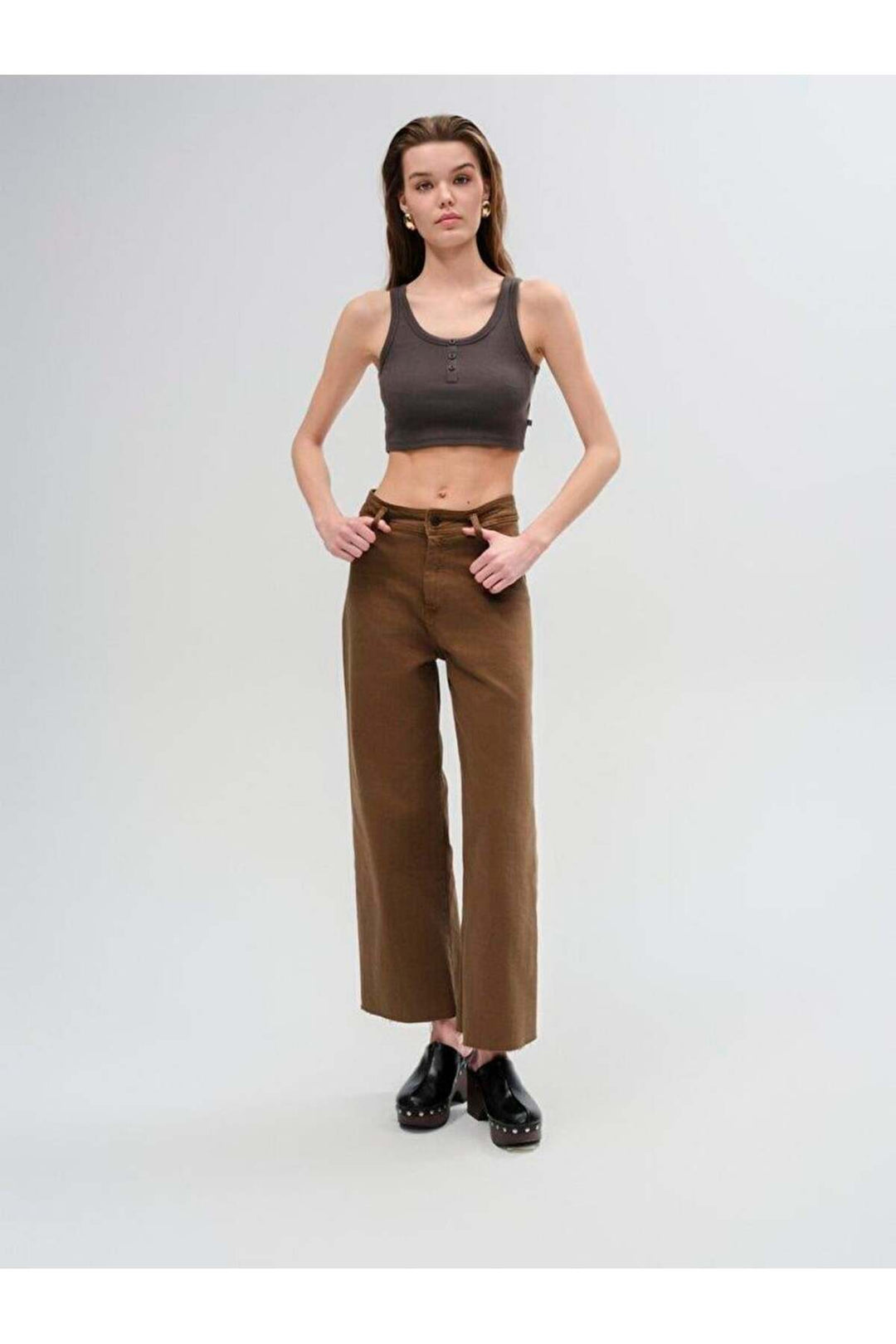 LTB Pantalon en jean taille haute à jambes larges Danelle Slate Brown 009515731515055794 - Marron rengi̇_55794