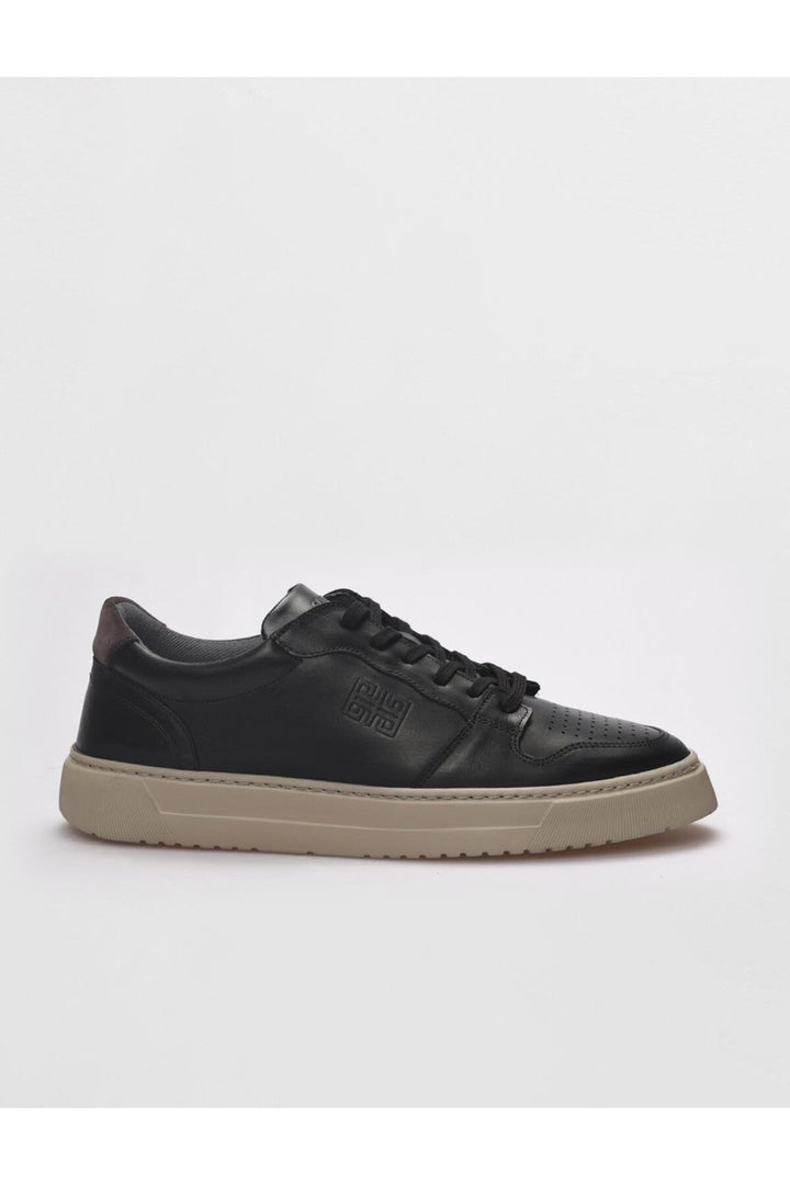 Cabani Shoes Chaussures de sport pour hommes en cuir véritable noires à lacets - Noir