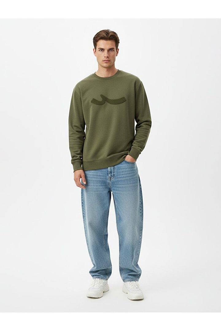 LTB Sweat vert à manches longues avec encolure zéro et imprimé pression