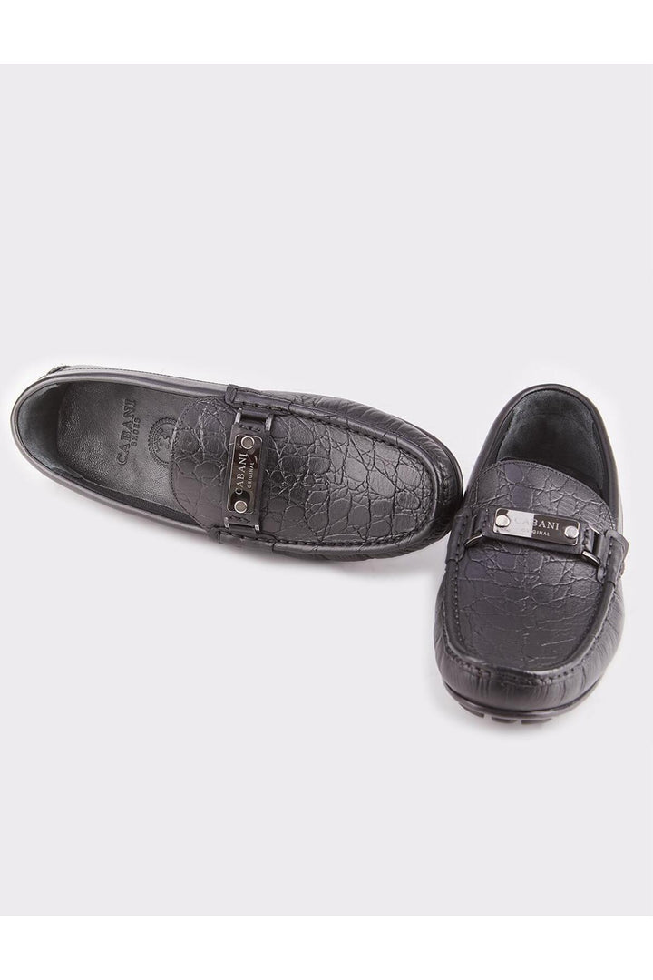 Cabani Shoes Chaussures Loafer pour hommes en cuir véritable avec semelle en caoutchouc noires - Noir