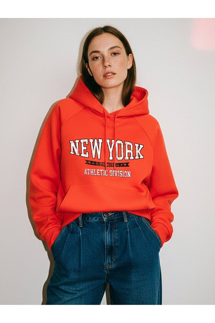LTB Sweat-shirt à capuche rouge avec slogan à manches longues