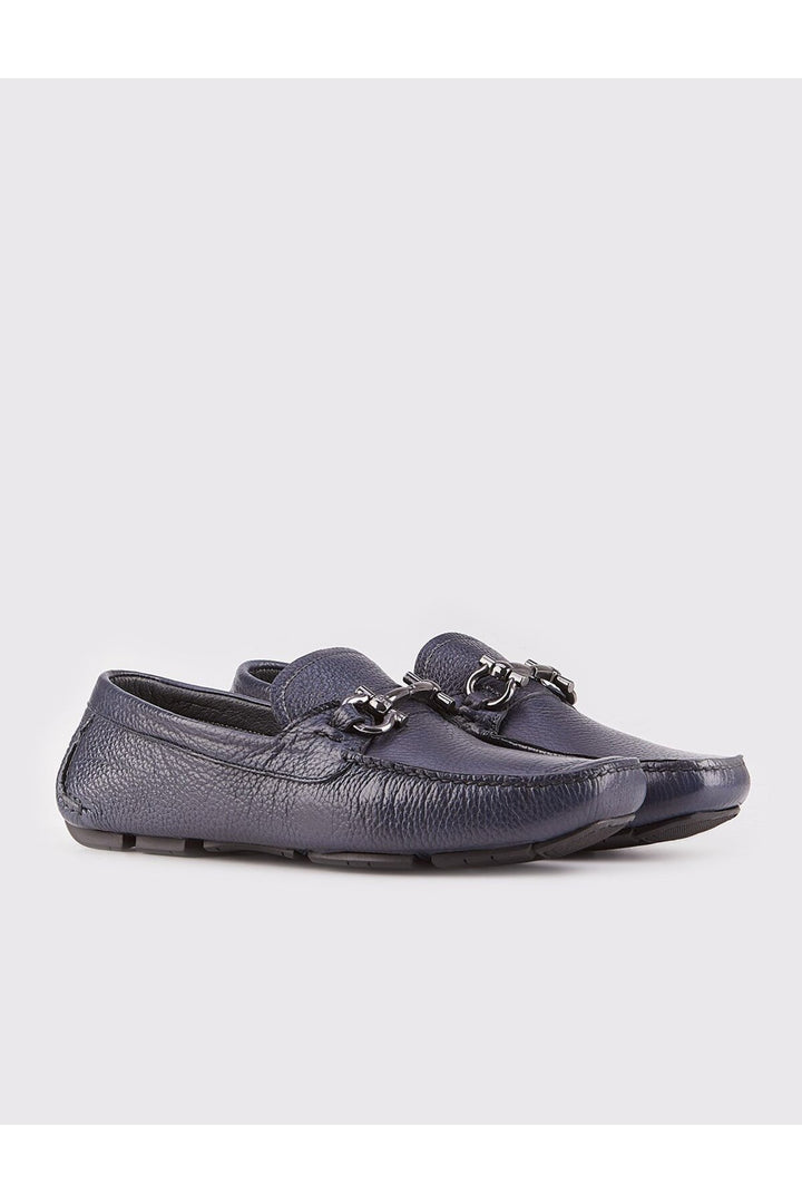 Cabani Shoes Chaussures Loafer pour homme en cuir véritable avec détail de boucle bleu marine - Bleu marine