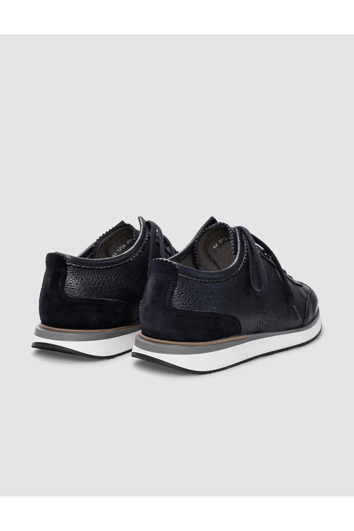 Cabani Shoes Chaussures de sport pour hommes en cuir véritable bleu marine à lacets - Bleu marine