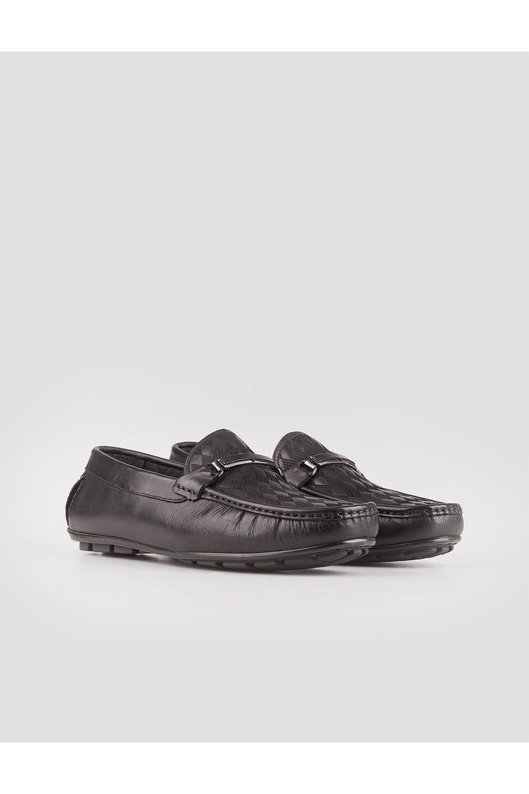 Cabani Shoes Chaussures Loafer pour hommes en cuir véritable noir avec motif de baklava - Noir