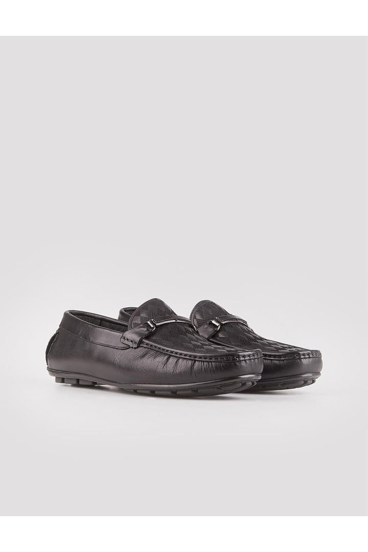 Cabani Shoes Chaussures Loafer pour hommes en cuir véritable noir avec motif de baklava - Noir