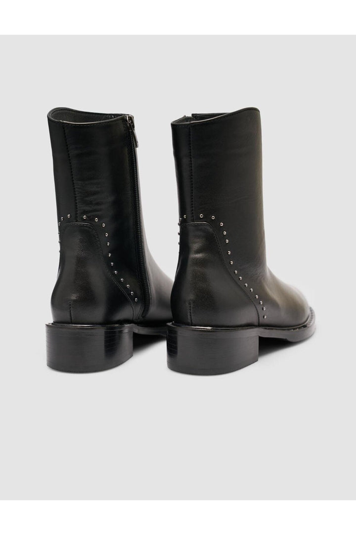 Cabani Shoes Bottines quotidiennes pour femmes en cuir véritable noir avec détails cloutés et fermeture éclair. - Noir