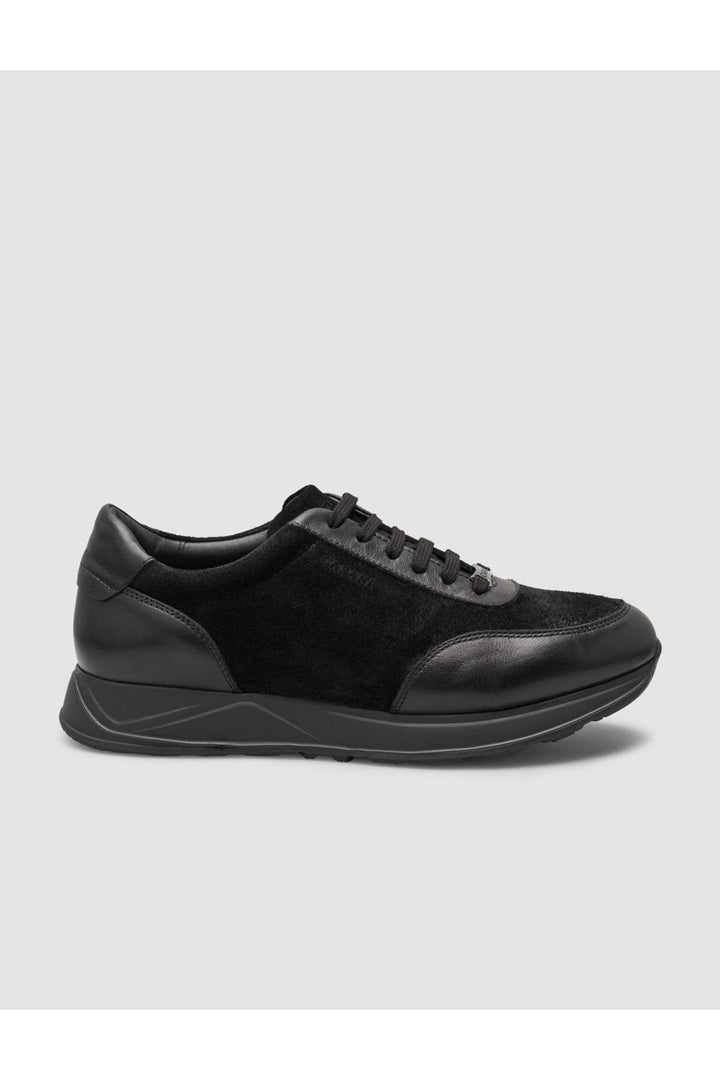 Cabani Shoes Chaussures de sport pour hommes en cuir véritable noir avec détails en daim à 100% - Noir