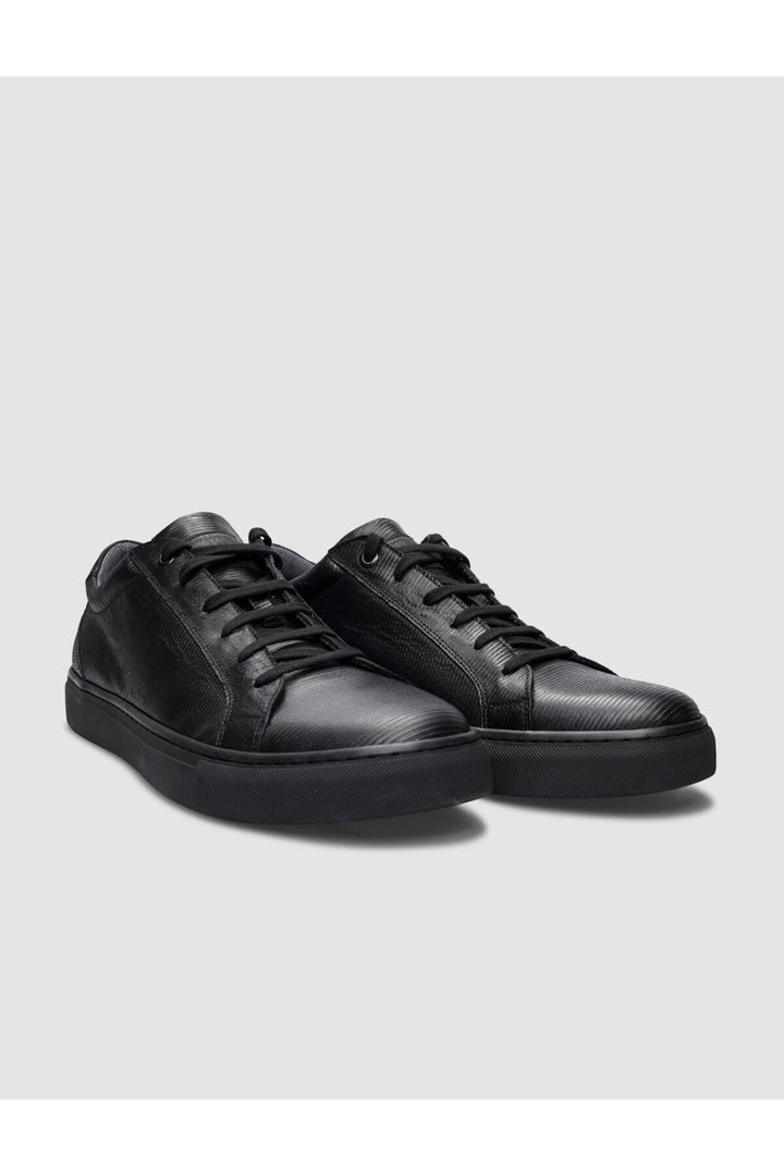 Cabani Shoes % 100 Cuir véritable Baskets pour hommes noires à lacets - Noir