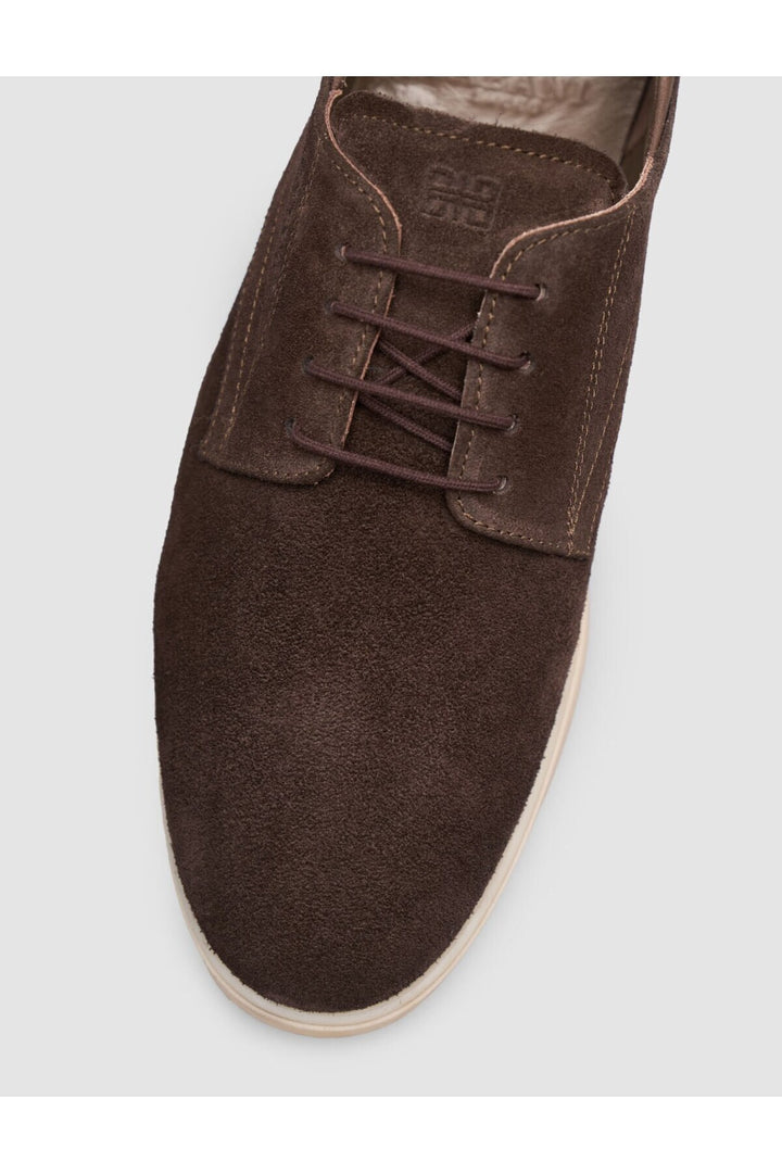 Cabani Shoes Chaussures pour hommes en cuir véritable de veau avec texture en daim, à lacets, couleur marron. - Marron