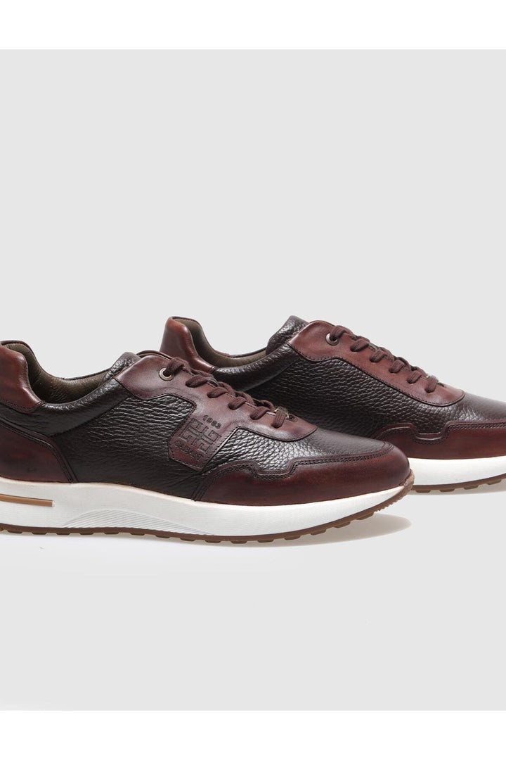 Cabani Shoes Chaussures de sport pour hommes en cuir véritable marron à lacets - Marron
