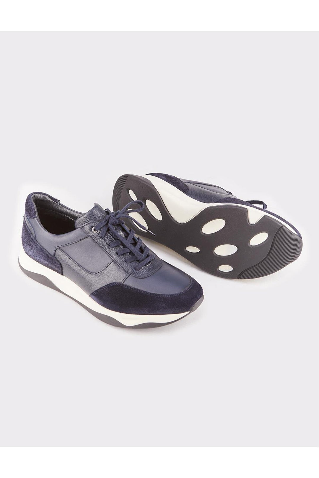Cabani Shoes Chaussures de sport pour hommes en cuir véritable bleu marine avec fourrure et lacets. - Bleu marine