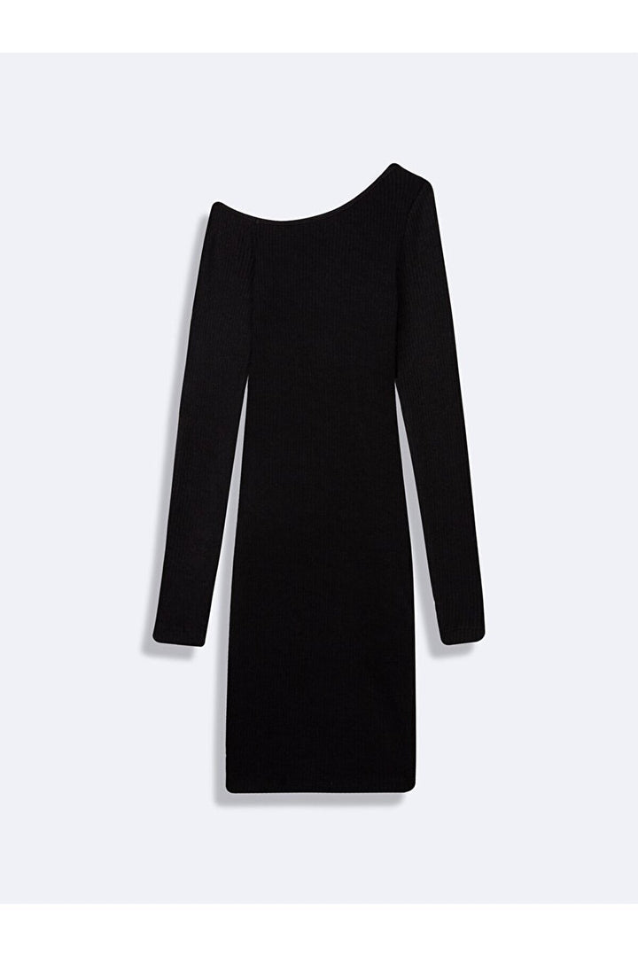 LTB Robe noire à col asymétrique et manches longues - Noir_200