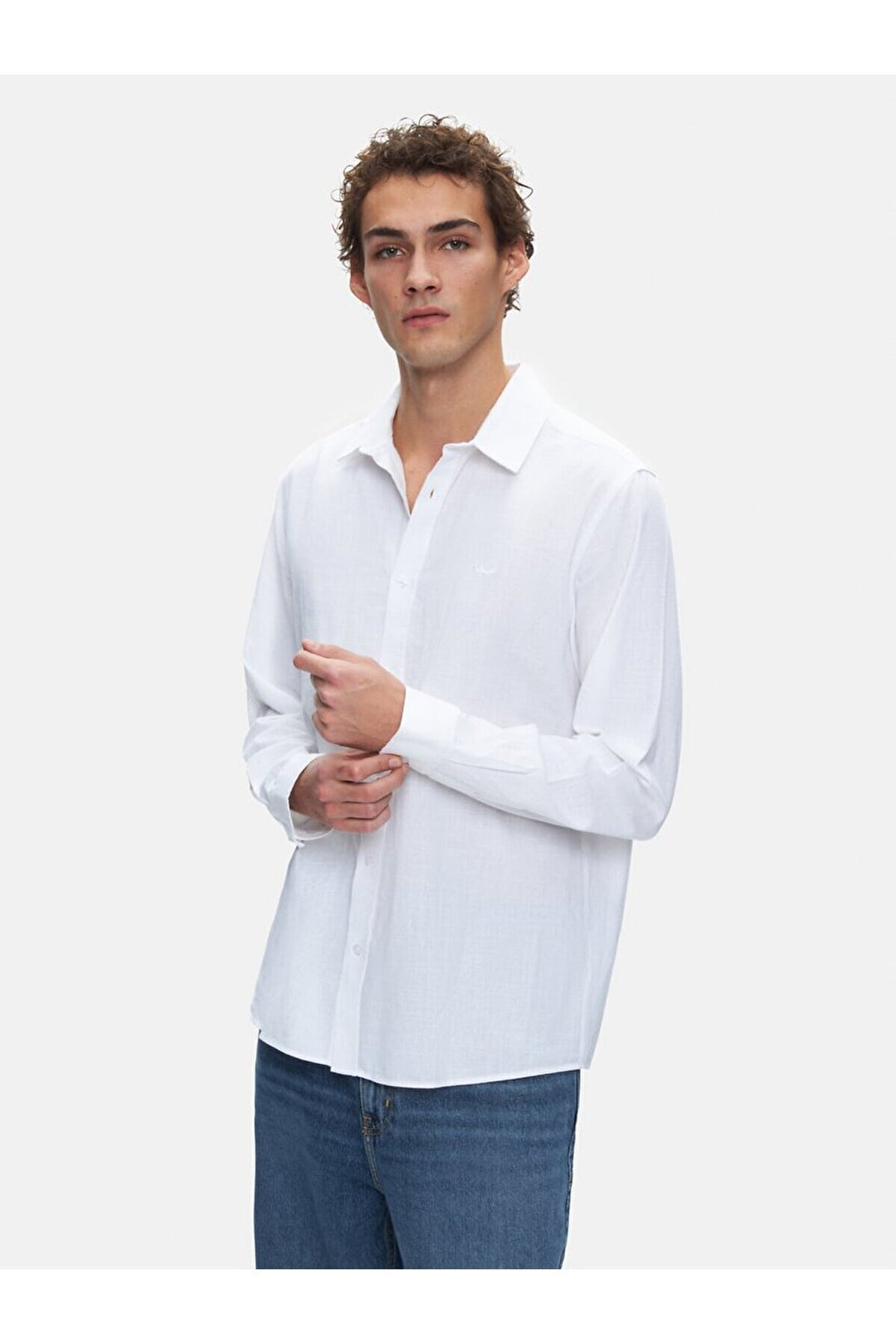LTB Chemise blanche à manches longues regular aspect lin imprimé