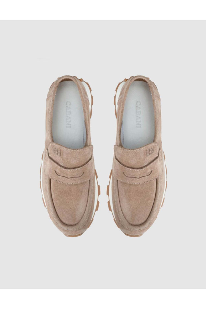Cabani Shoes Chaussures de femme en cuir suédé crème type loafer sneaker - Crème