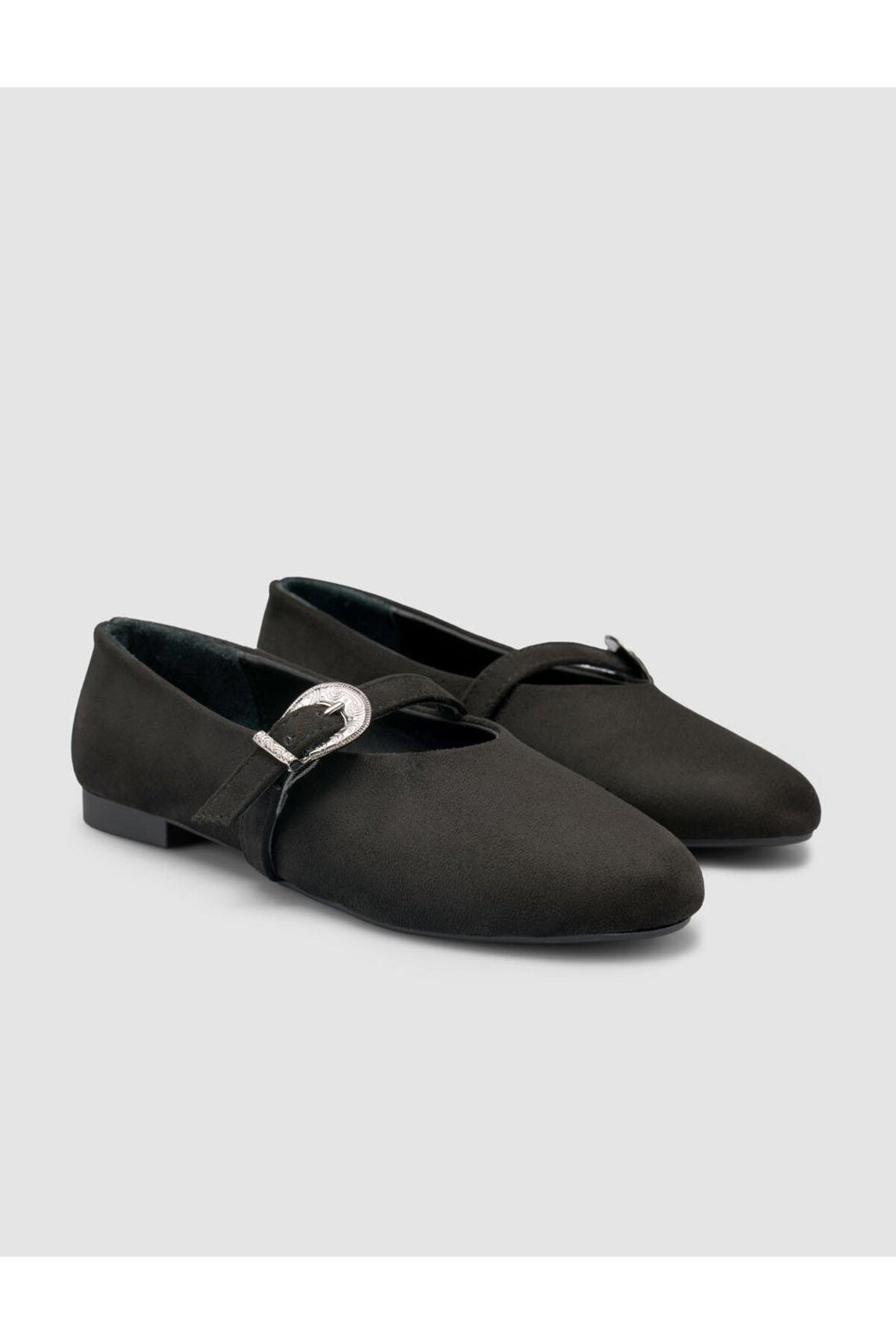 Cabani Shoes Ballerines noires pour femmes avec détail de boucle en suède Saros. - Noir