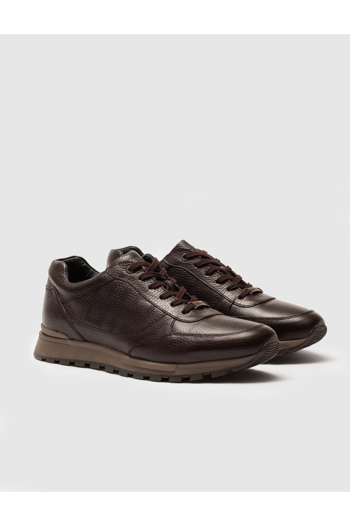 Cabani Shoes Chaussures de sport pour hommes en cuir véritable marron à lacets - Marron