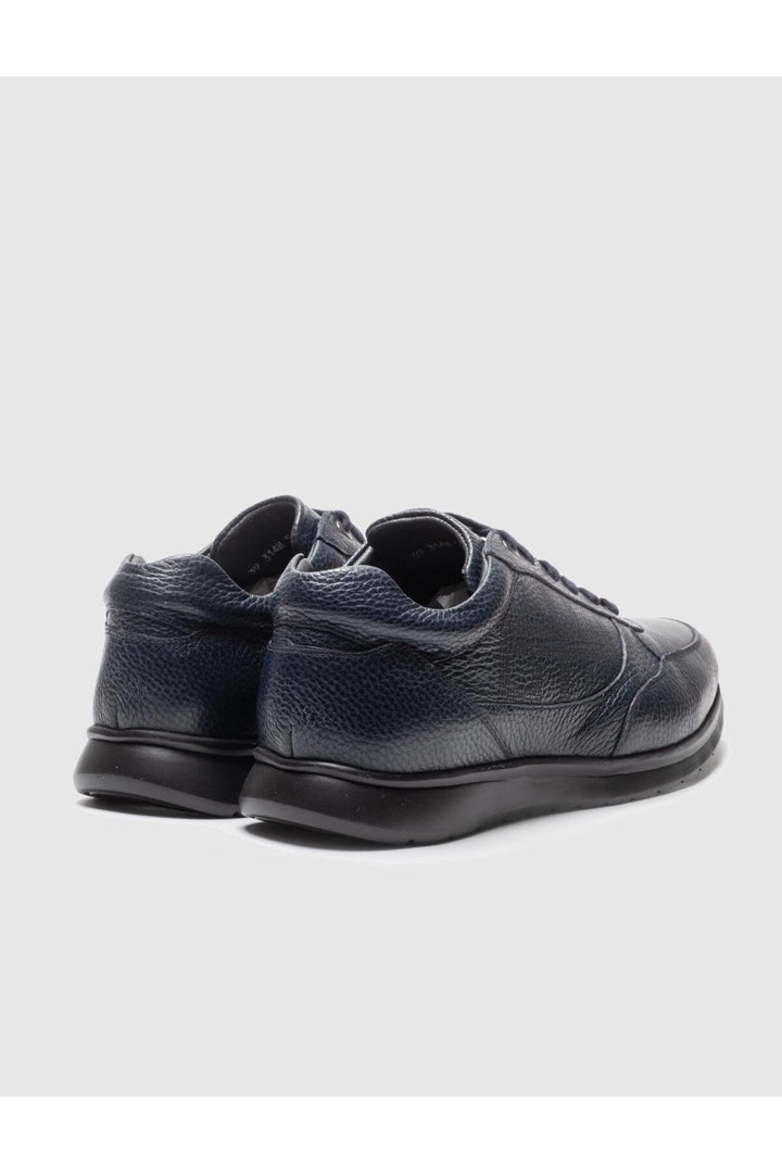 Cabani Shoes Chaussures de sport pour hommes en cuir véritable bleu marine à lacets - Bleu marine