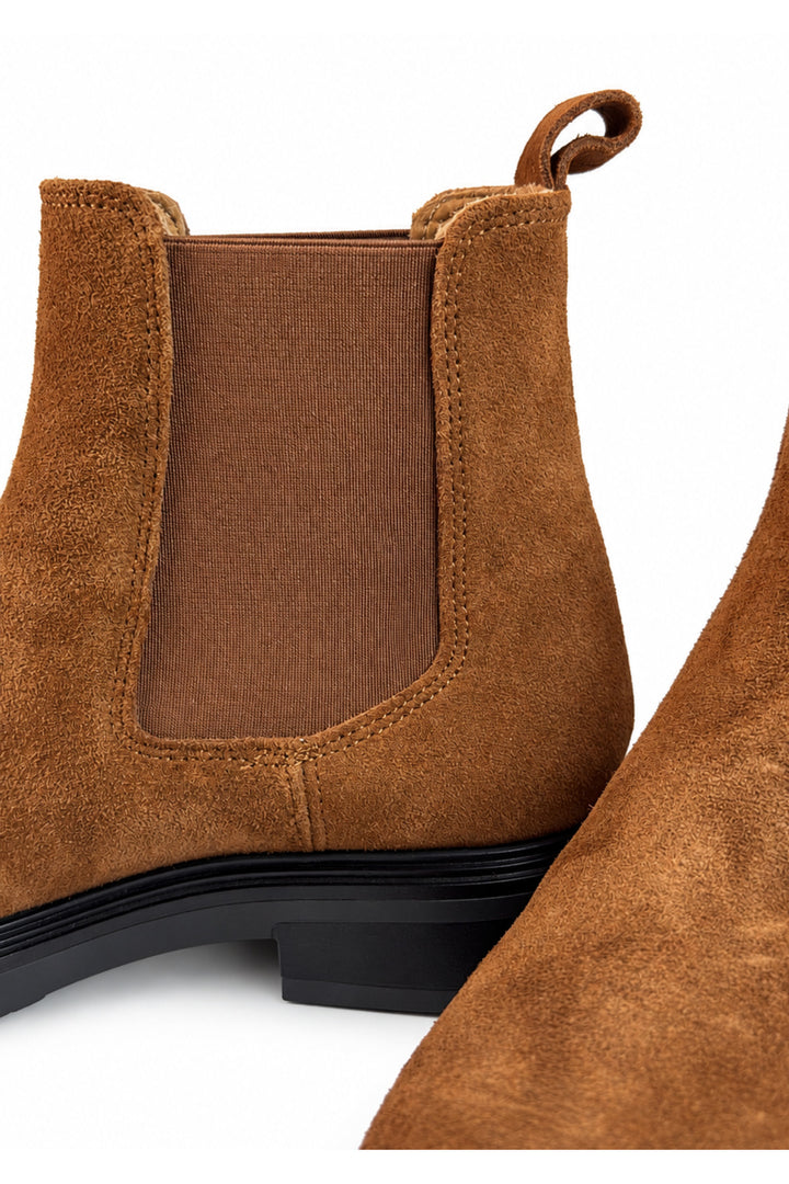 Wavelys BRUNO Bottes élégantes en cuir suédé véritable pour femmes, marron, à enfiler - Marron