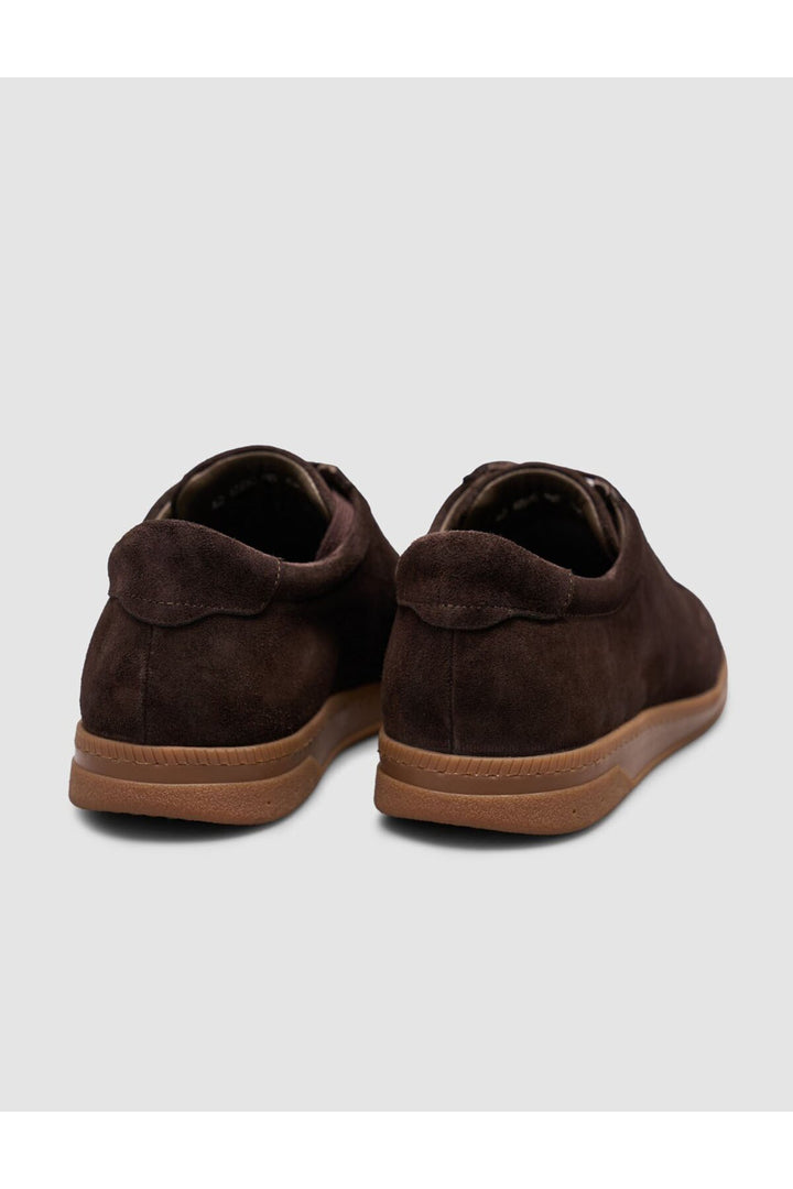 Cabani Shoes Baskets pour hommes en cuir suédé marron à lacets avec semelle en caoutchouc - Multicolore