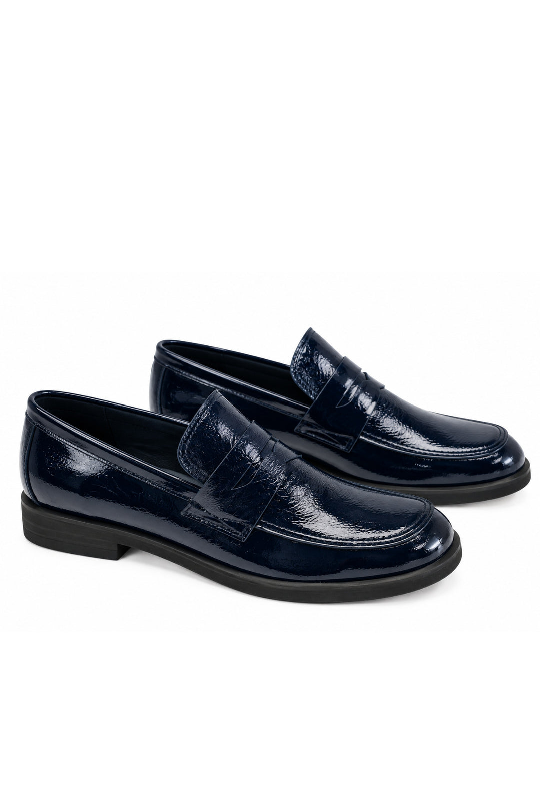 Wavelys ZANTE Bleu marine Cuir verni froissé véritable Élégante Douce Semelle flexible Chaussures pour femmes - Bleu marine